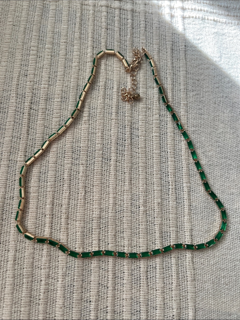 Gold and Emerald Green Box Chain Necklace